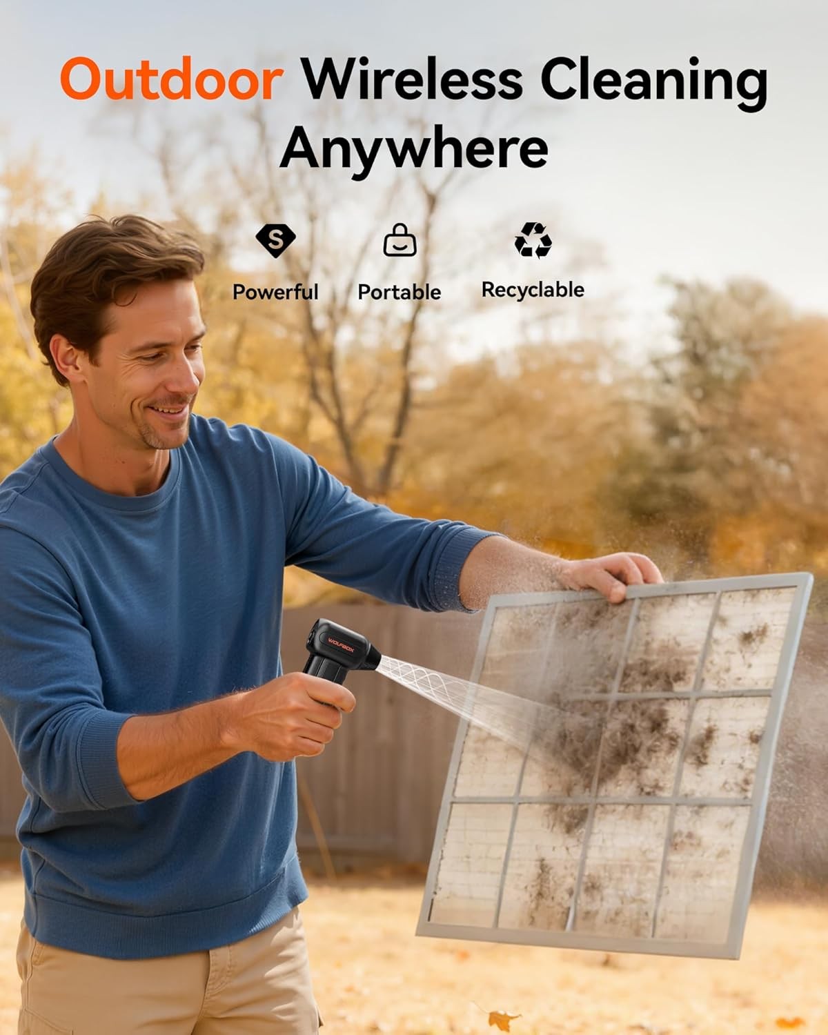 WOLFBOX MF60 Compressed Air Duster Mini Blower 3 Speed for Keyboard, Car, House