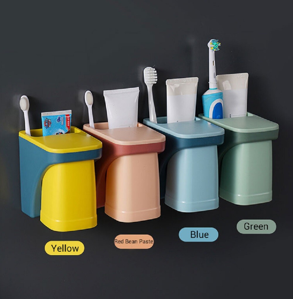 Wall Mounted Toothbrush Holder & Magnetic Cup – Space-Saving Toothpaste Organize