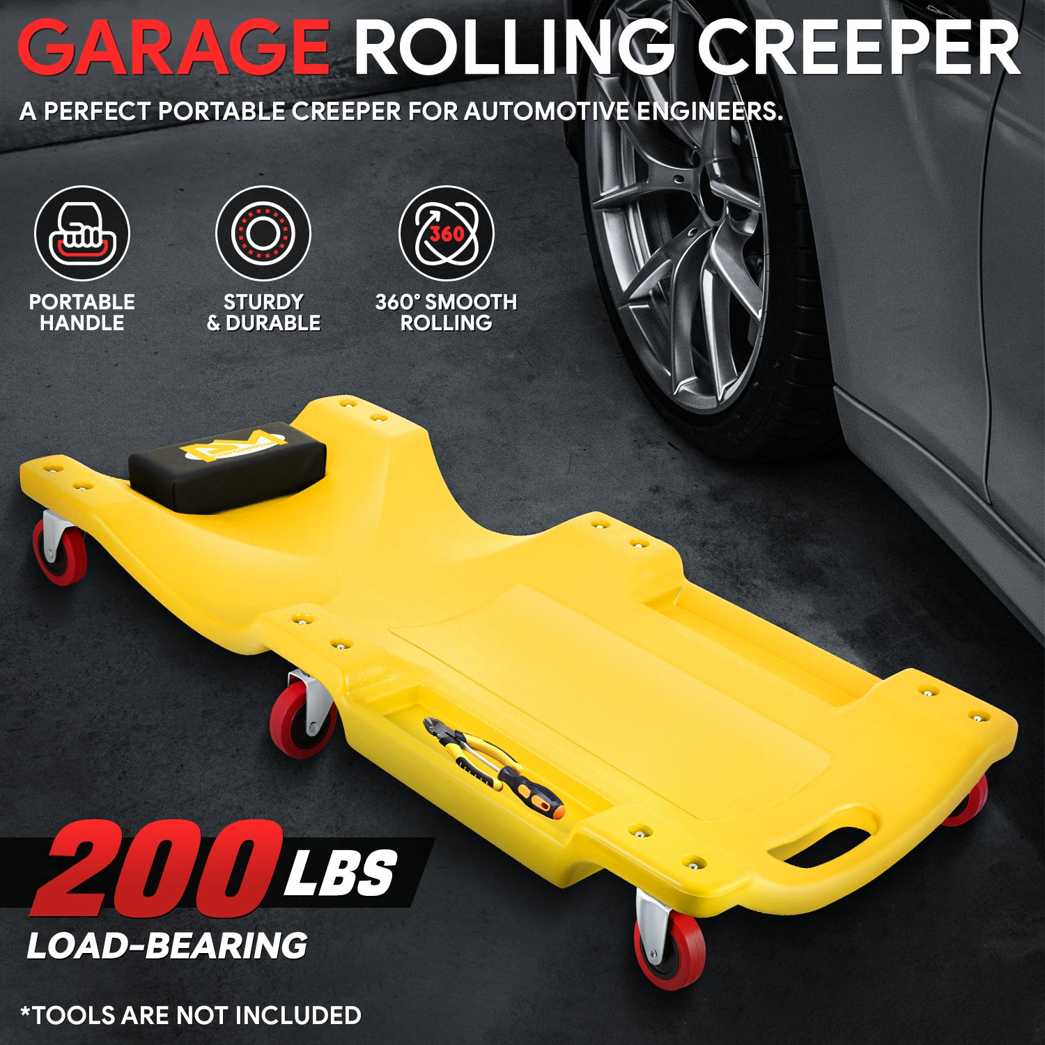 36"X17" Low Profile Automotive Creeper Garage Mechanic Rolling Under Car Yellow