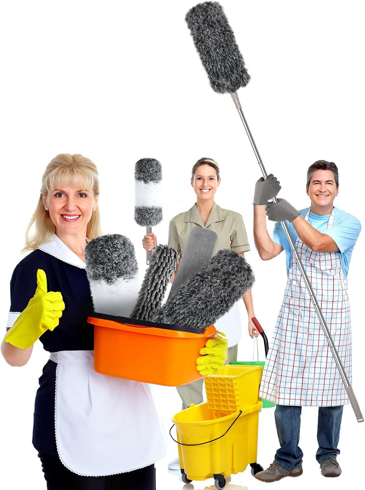Microfiber Feather Duster with Extension Pole 30 to 100 Inches, Reusable,Bendabl
