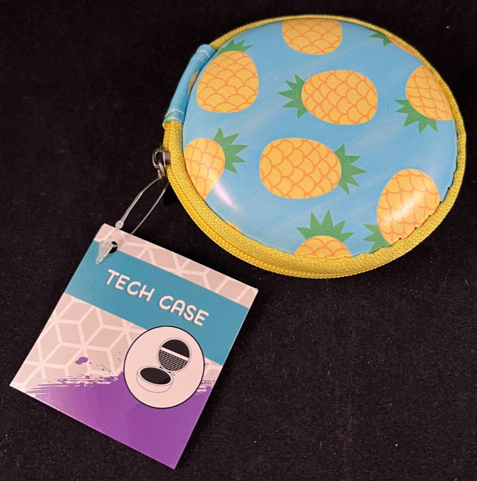 Tech Case - Earbuds Case - Hard Sides - Zipper - Cord Storage - Pineapple