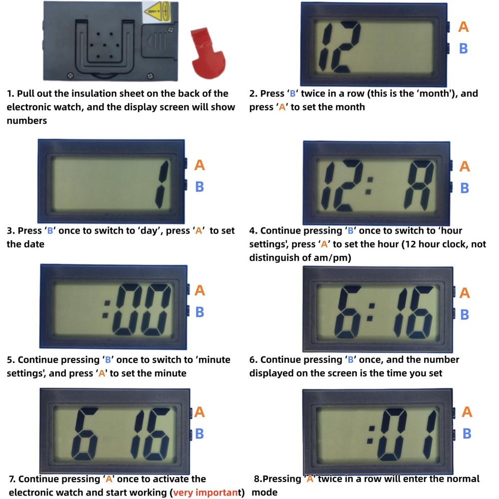 3PCS Small Digital Clock Mini Car Clock Mount Watch Desktop with Date Mountab...