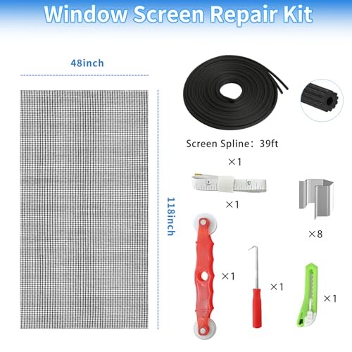Window Screen Repair Kit 48"x118" - Includes Full Tools Set Replacement Window