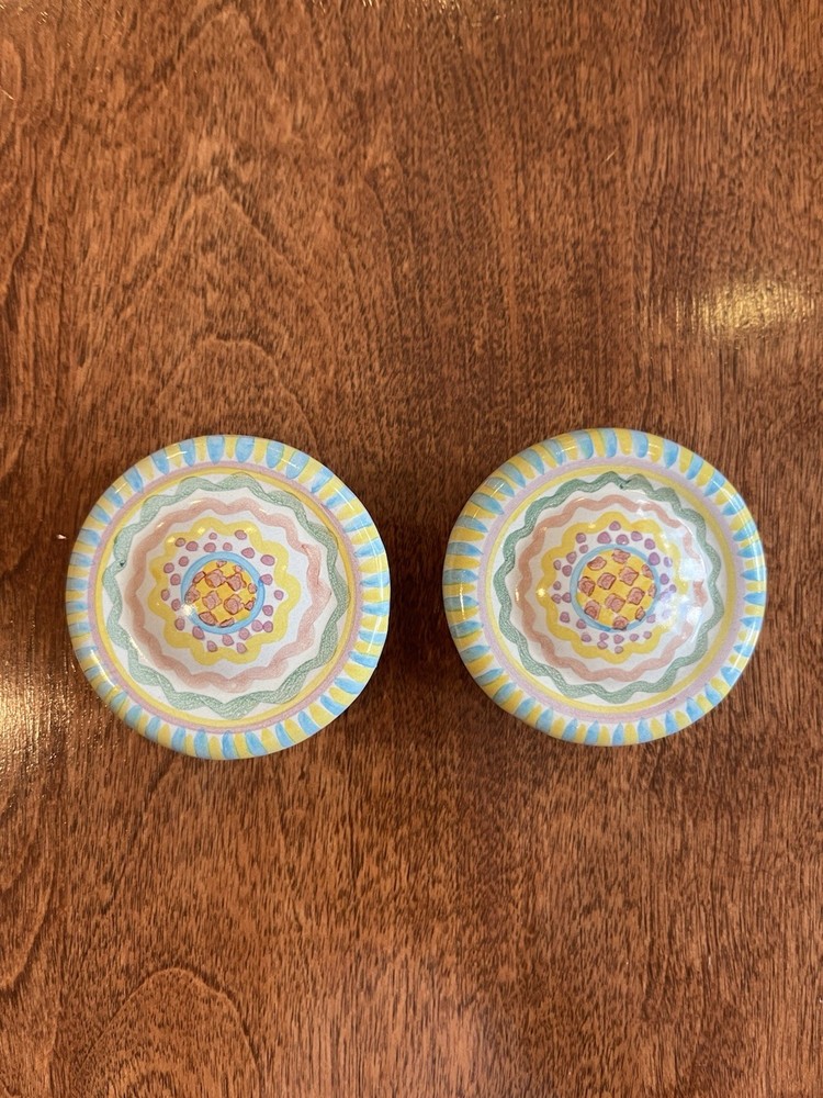 Vintage Mackenzie-Childs 2.5 Drawer Pulls/Knobs, Hand Painted, Perfect Condition