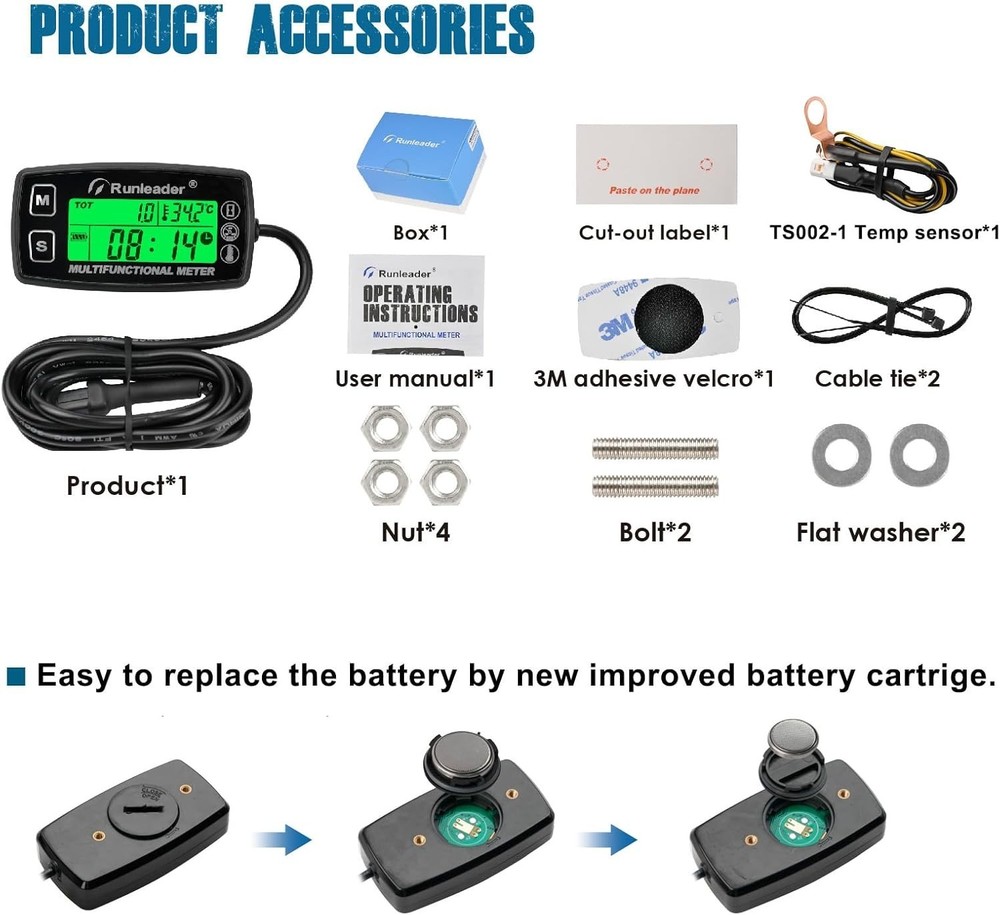 Advanced Digital Tach Hour Meter and Temperature Gauge for Efficient Engine Care