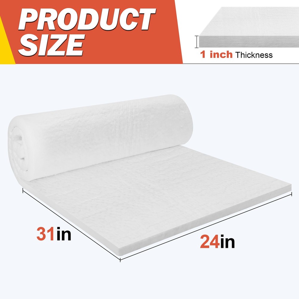 Ceramic Fiber Insulation 31"x24"x1" Thick 2600F Fireproof Insulation Blanket ...