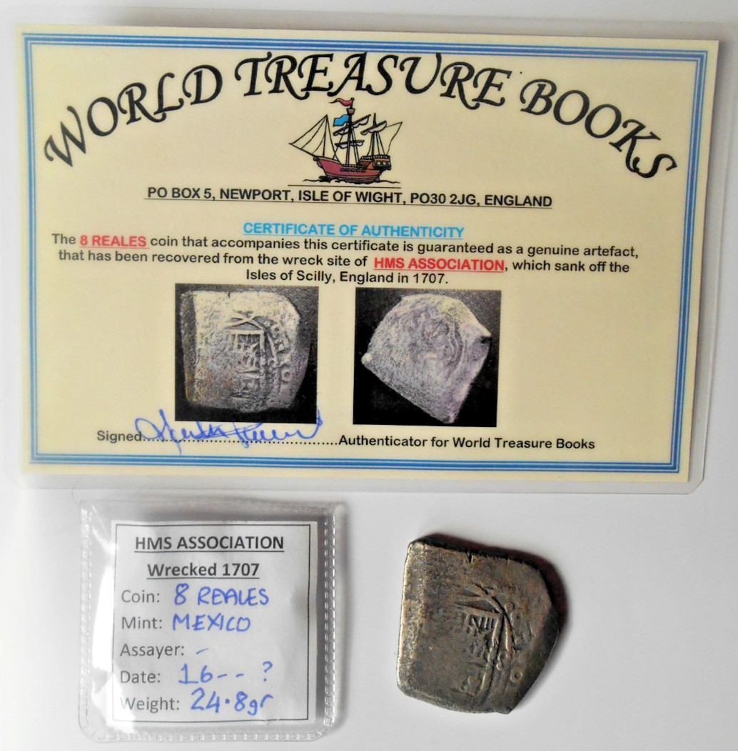 SHIPWRECK treasure 8 REALES coin HMS ASSOCIATION wreck c1679 SILVER COA ship COB