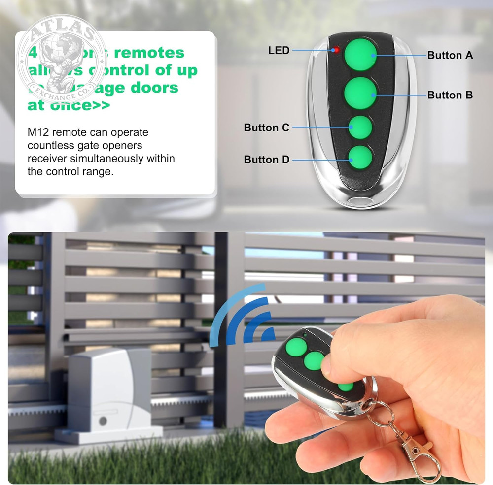M12 Remote Control Transmitter 433.92 Mhz for Automatic Swing Sliding Gate, Comp