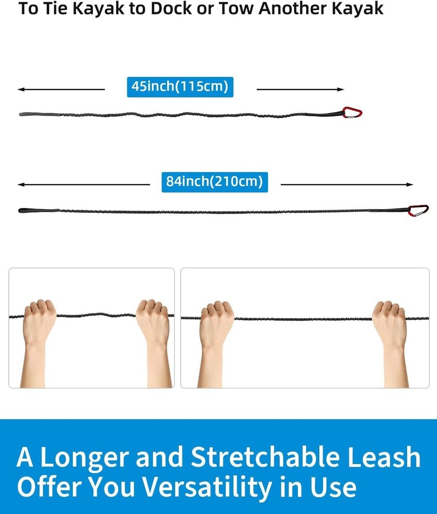 Kayak Paddle Leash 4-7ft Stretchable Strap - Ultimate Paddle Safety Solution
