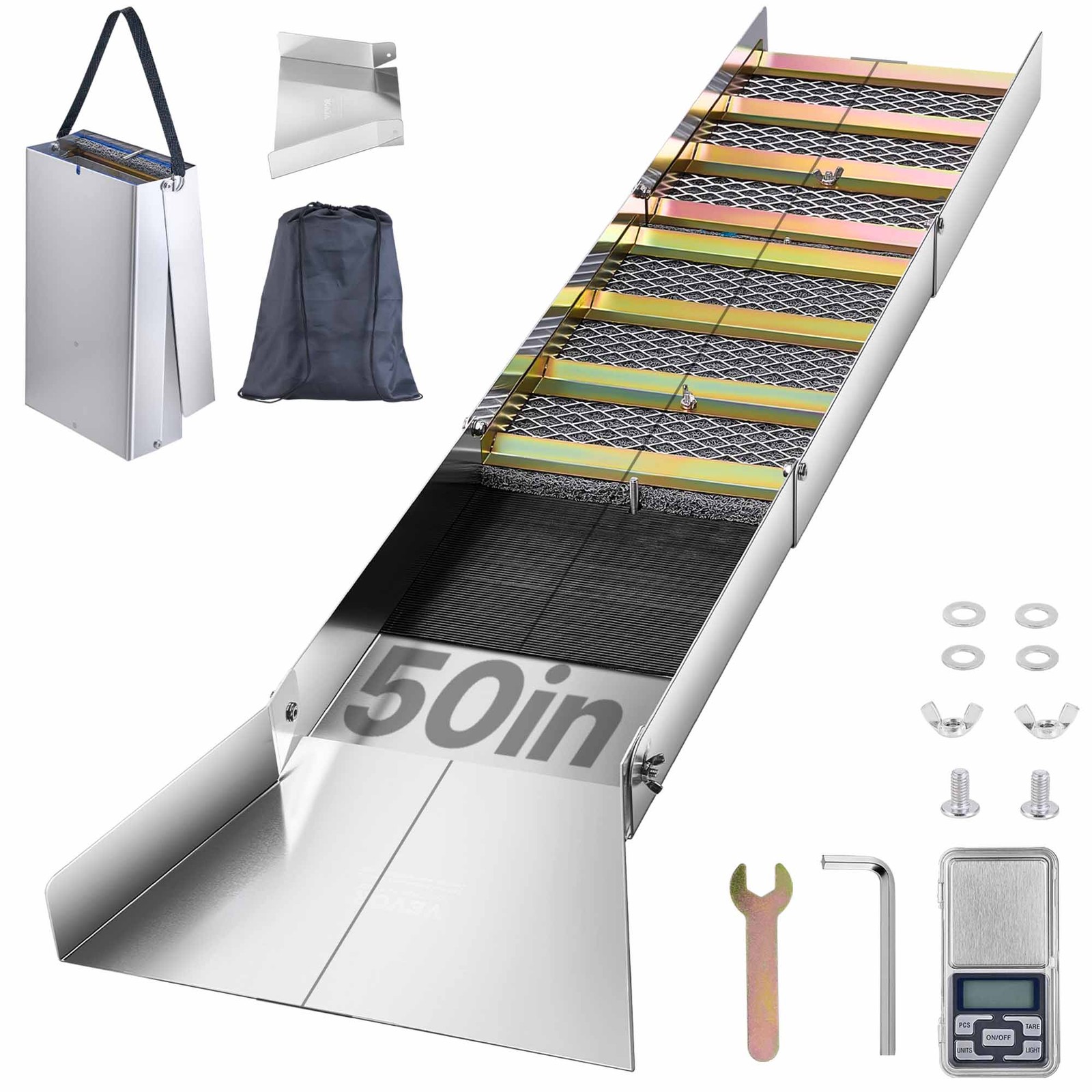 VEVOR 50" Folding Aluminum Alloy Sluice Box for Gold Panning and Prospecting