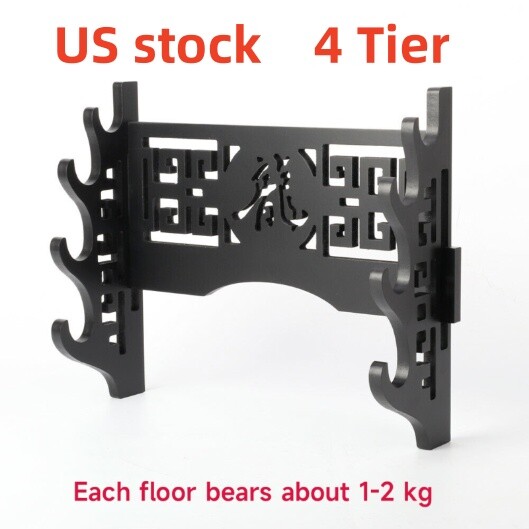 4 Tier Wall Mounted Dragon Sword Holder Display Stand Samurai Rack Hanger