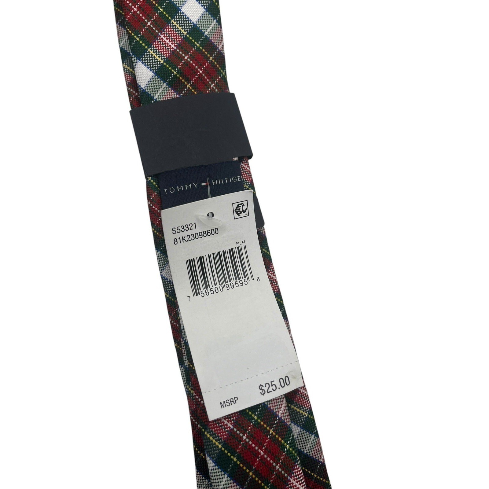 Tommy Hilfiger Holiday Tartan Tie Boys Red Multi Bar Tack Keeper Loop Holiday