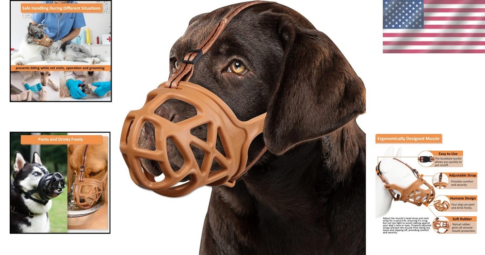 Brown Rubber Dog Muzzle for Training, Grooming