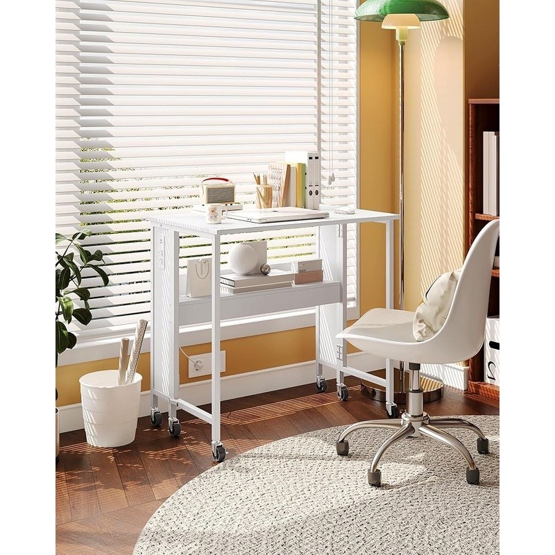 Folding Computer Desk W/ Power Outlets USB Ports Mobile Storage Solutions