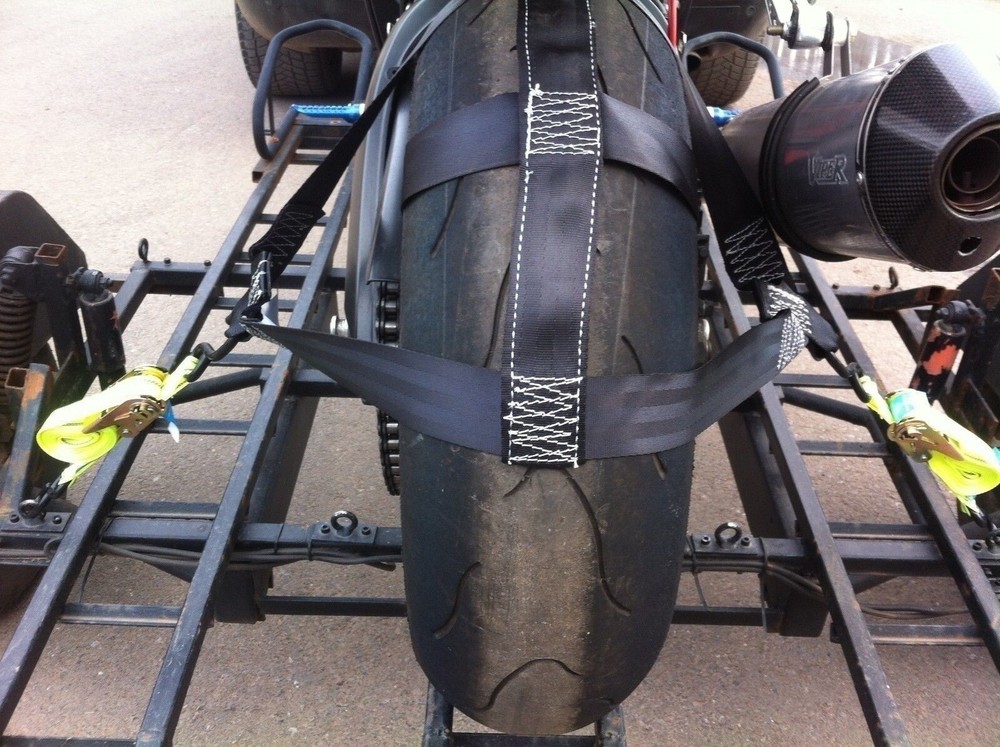 Rear wheel tie-down strap