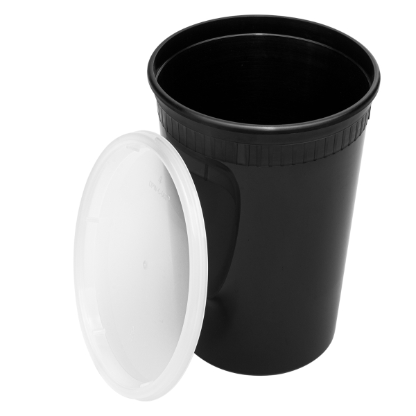 Karat 32 oz Black PP Injection Molded Round Deli Containers with Lids - 240 Set