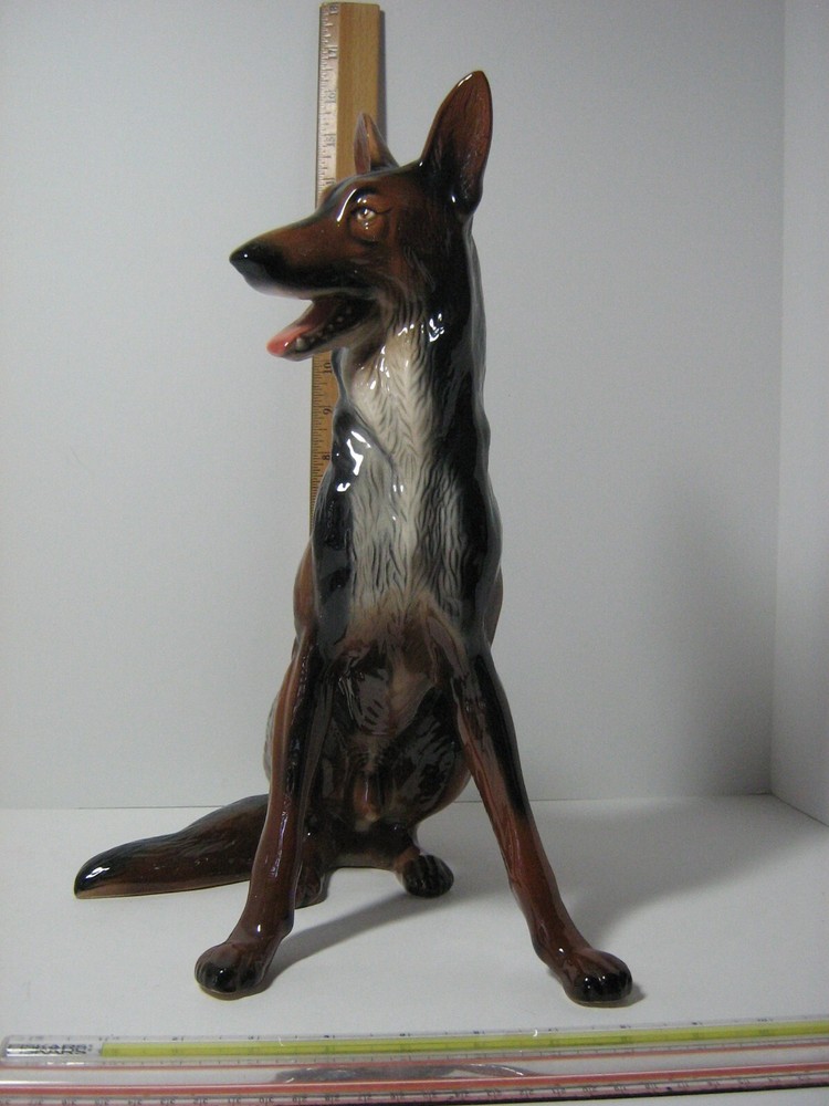 14 GERMAN SHEPHERD PAIR LARGE GLAZE POPPED REPAIRED CONDITION NICE DISPLAY