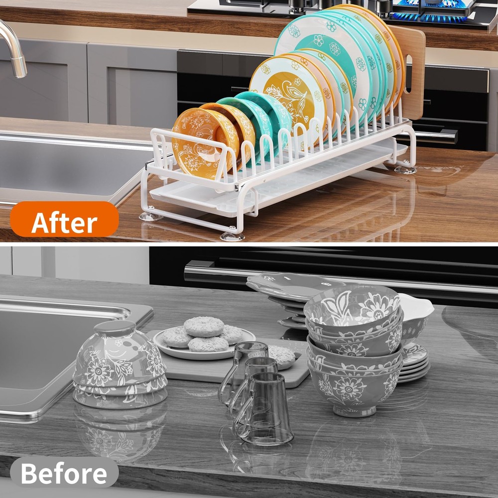 Dish Drying Rack With Drainboard - Slideable Organizer for Kitchen, Pull Out ...