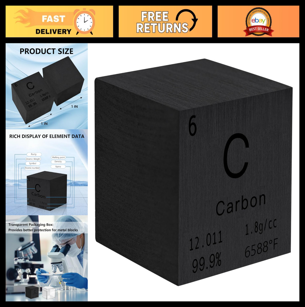 High Density Carbon Cube - Laser Engraved Periodic Table Element - DIY Science G