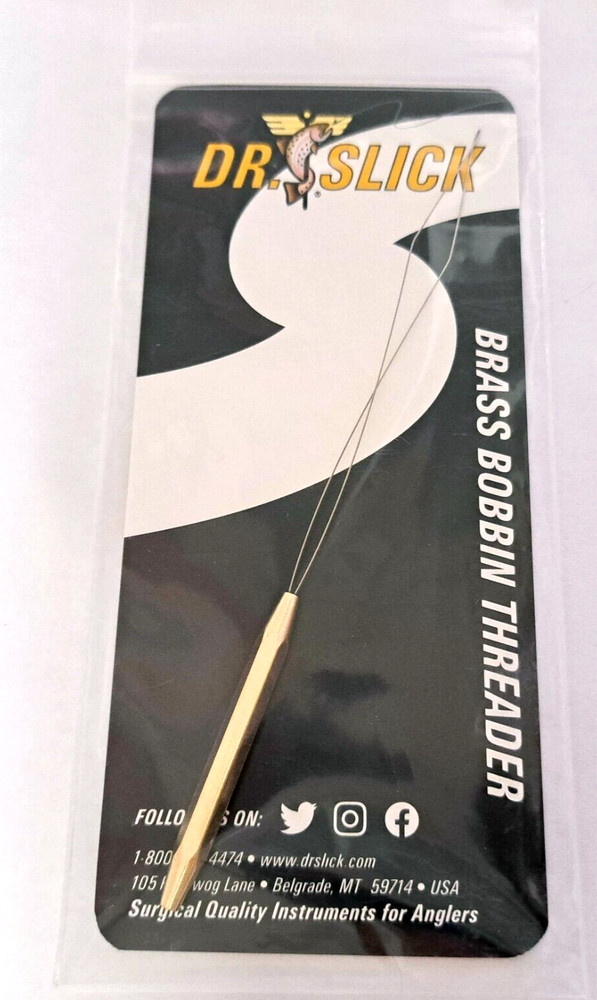Dr Slick Bobbin Threader Fly Tying 5 1/2" Brass With Half Hitch Tool