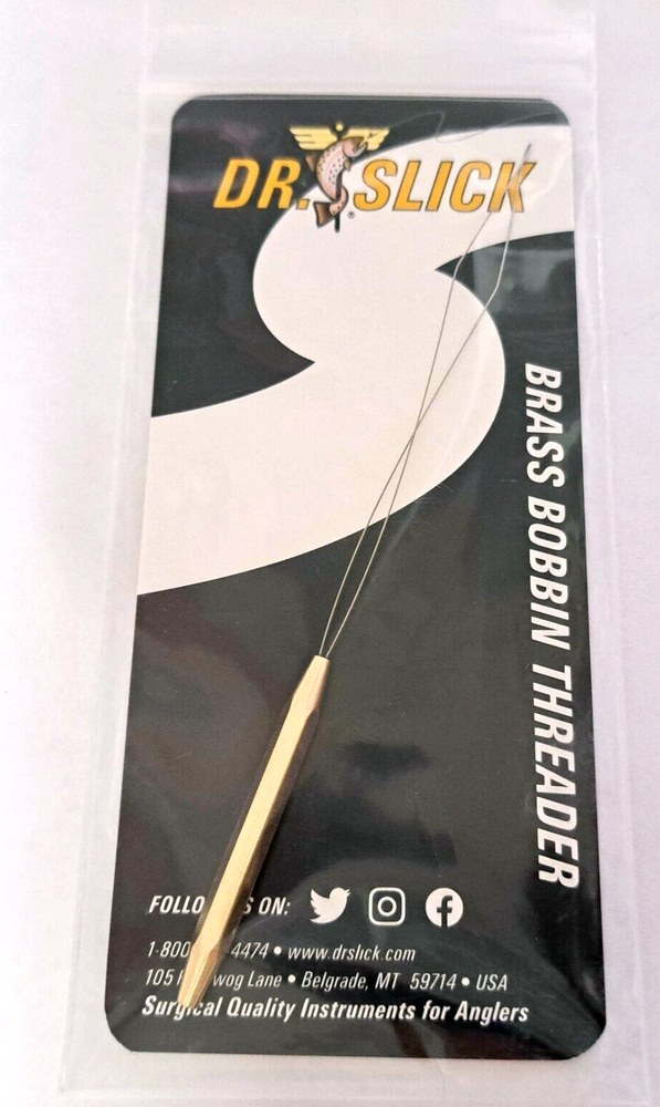 Dr Slick Bobbin Threader Fly Tying 5 1/2" Brass With Half Hitch Tool