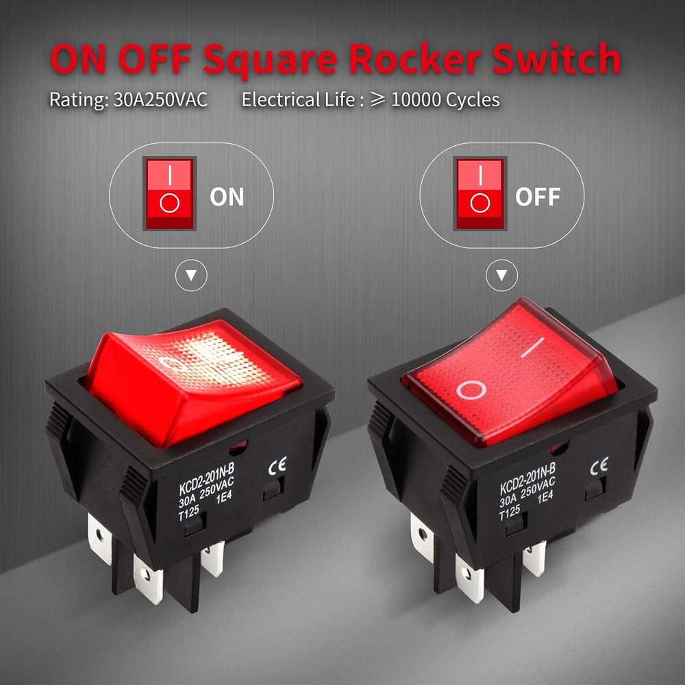 Reliable 30A DPST Rocker Switch - Red Lighted Switch for Home Devices - 3 Pack