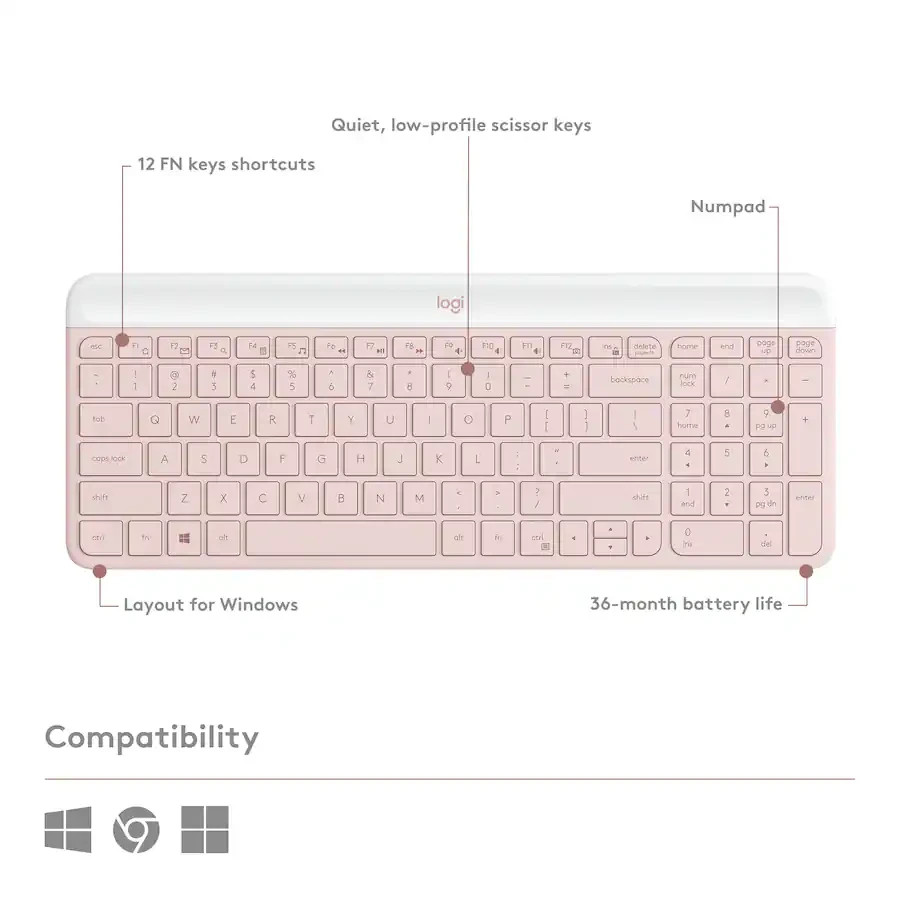 Logitech MK470 Slim Wireless Keyboard and Mouse Combo - Pink - RETAIL