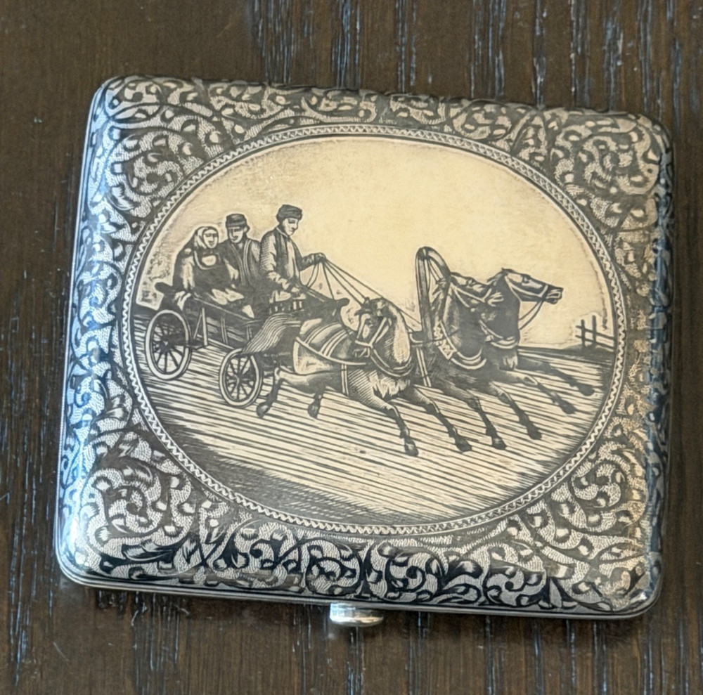 Antique Russian Silver Niello Cigarette Case