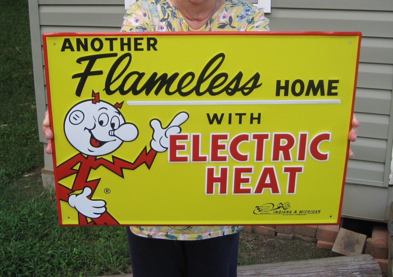 REDDY KILOWATT ELECTRIC HEAT METAL ADVERTISING SIGN INDIANA MICHIGAN ELECTRIC