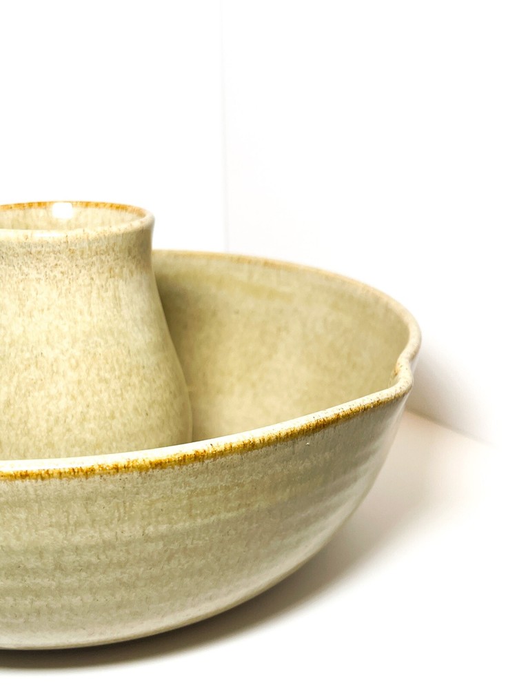 Handmade Studio Pottery Roaster Tan White Neutral