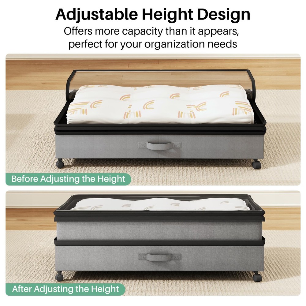 Kitstorack Under Bed Storage with Wheels 2Pack Height-adjustable Under Bed Stora