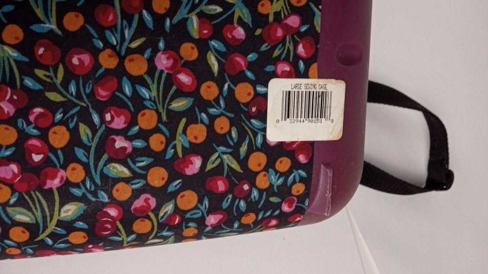 Vintage Large Plastic Sewing Craft Organizer Carry Case Floral Panel Strap