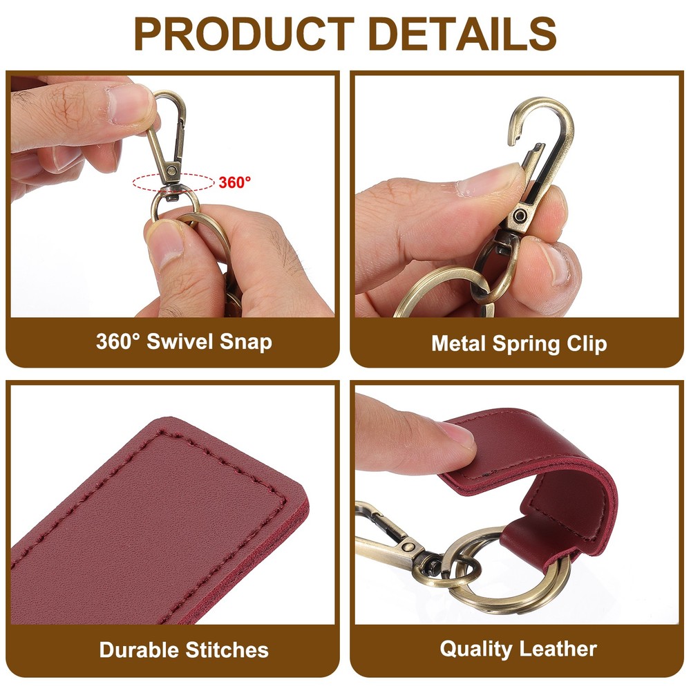 Leather Keychains, 1Pcs Leather Key Chain for Car Keychain, Dark Red