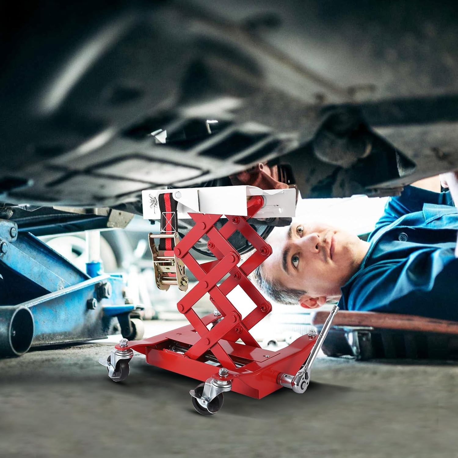 450LBS Low Profile Transmission Jack with Safety Straps Auto Repair Lifting Jack