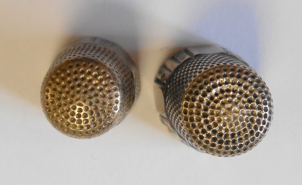 2 Antique Sterling Silver Sewing Thimbles # 10 & # 7 Etched