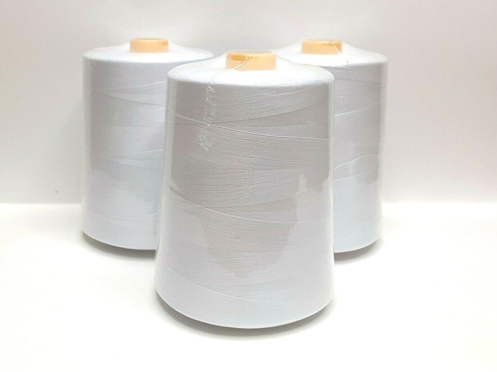 3 Pcs. 10000 Each Yards Sewing Machine Polyester Threads overlock Cones  White