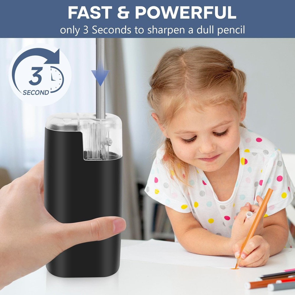 Portable Battery-Powered Electric Pencil Sharpener – Compact Design for Black