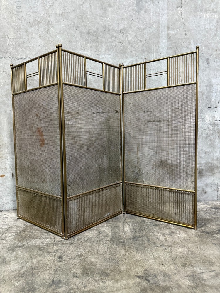 Large Mid Century Mastercraft Brass Fireplace Screen Architectural Folding