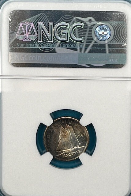 1963 Canada Silver 10c Dime NGC MS 64 toned