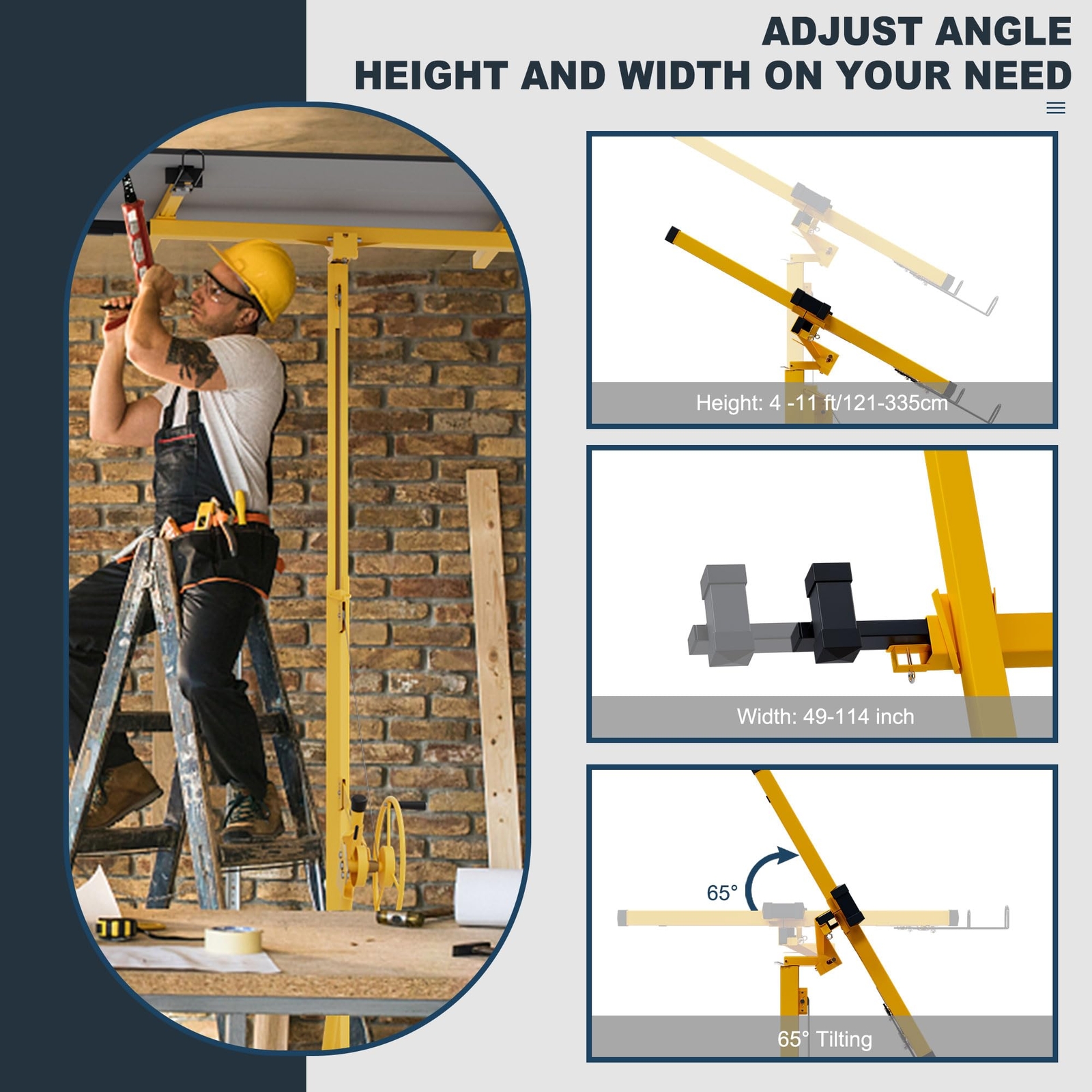 Adjustable 11FT Drywall Panel Hoist Drywall Lift Rolling Panel Hoist Jack Lifter