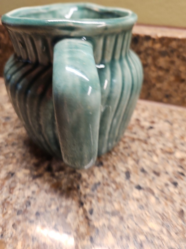 Ceramic Green Small Pitcher with handle Pottery Swirls