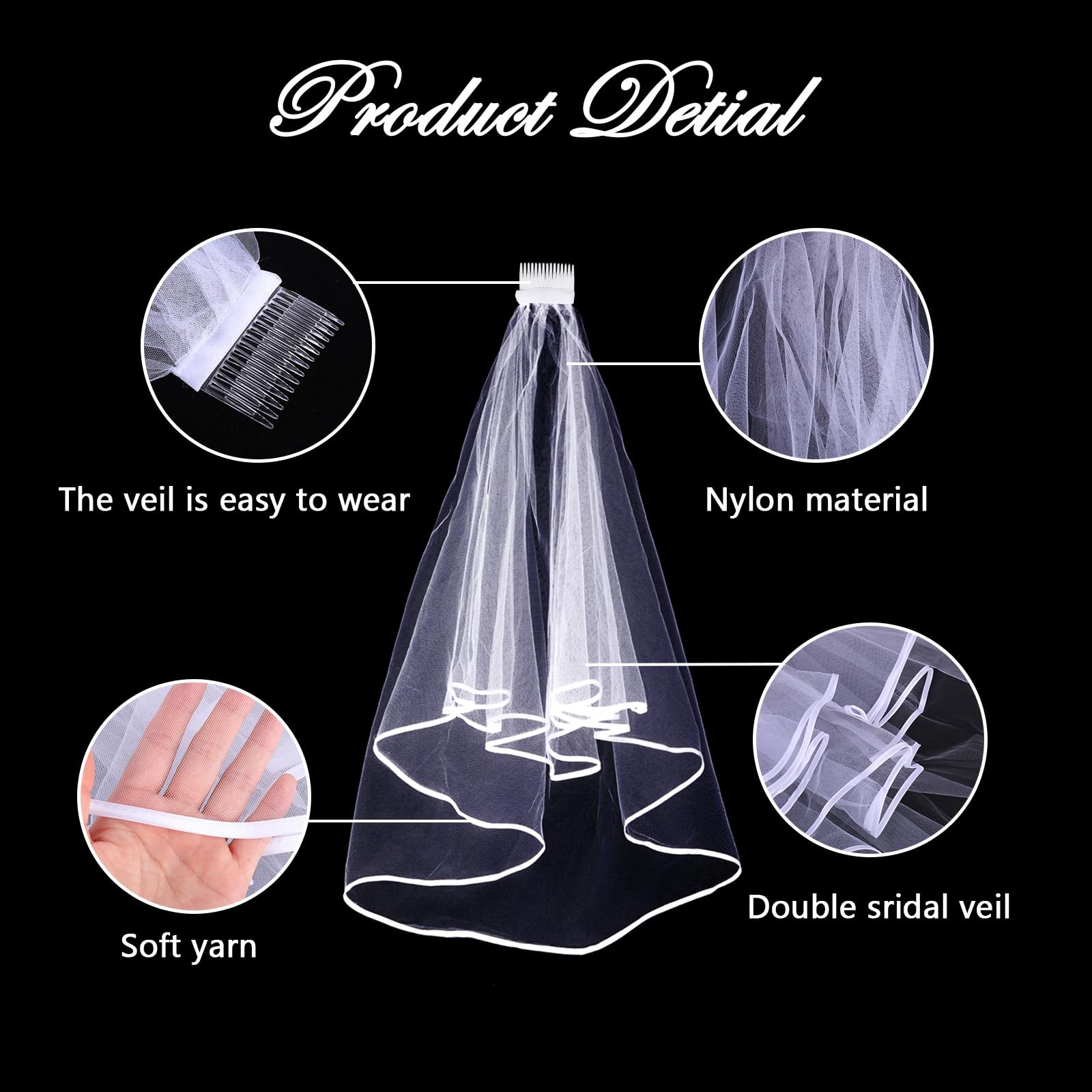 Short Wedding Bridal Veil with Comb, 2 Tier Tulle Bride Veil Elbow Length Wed...