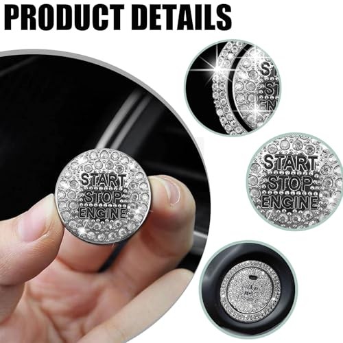 Car Engine Start Ring Sticker, Sparkling Rhinestone Push Start Button White