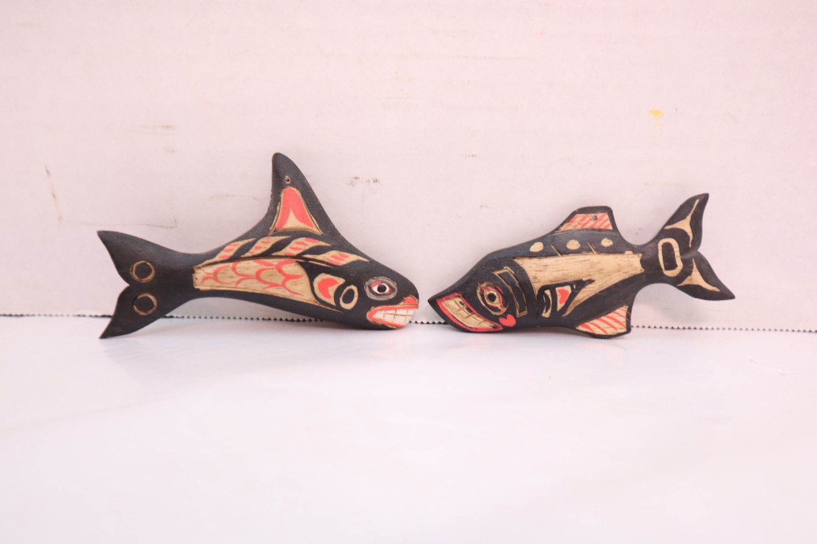 2 Northwest Coast Wood Carving Whale Salmon Fish Plaques Totem Native American