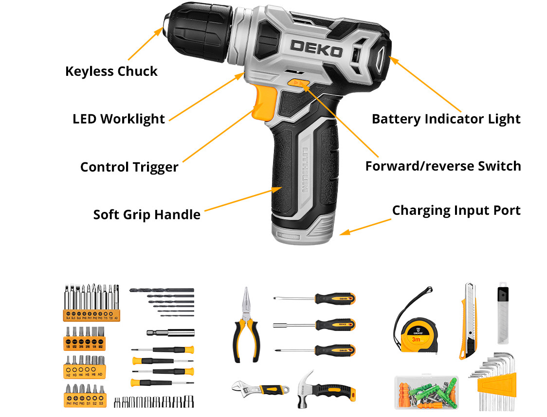 DEKO 126 Pcs Power Tool Combo Kits with 8V Cordless Drill Set