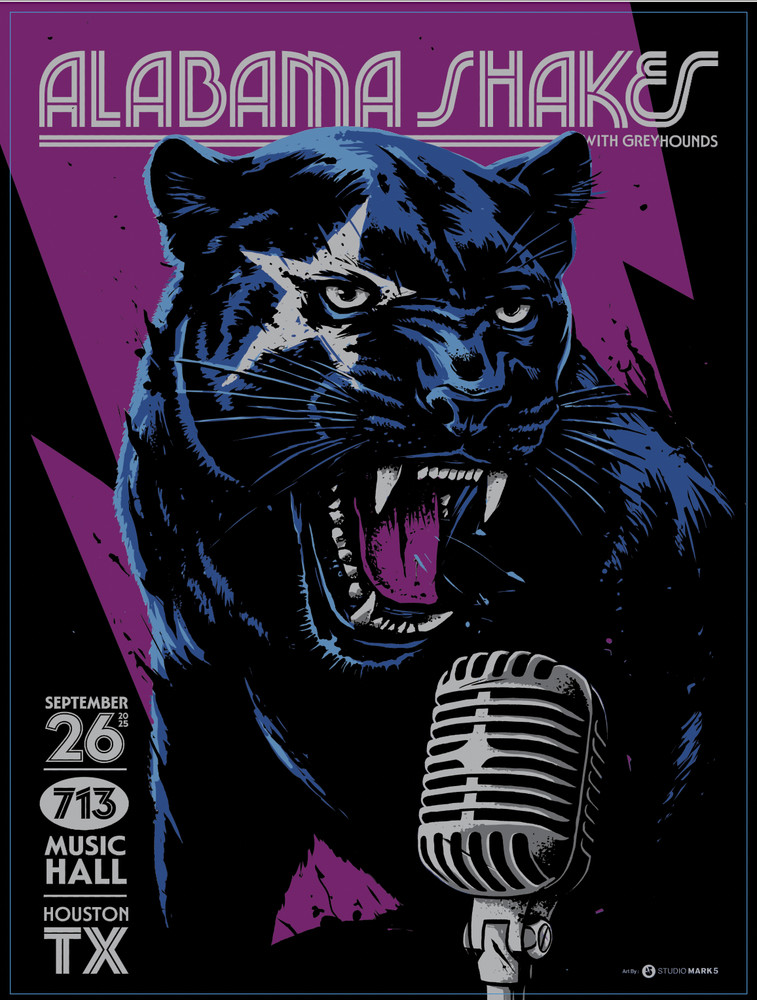 2025 Alabama Shakes Poster – Mark 5 – Houston TX – Purple Show Ed AP – 18x24