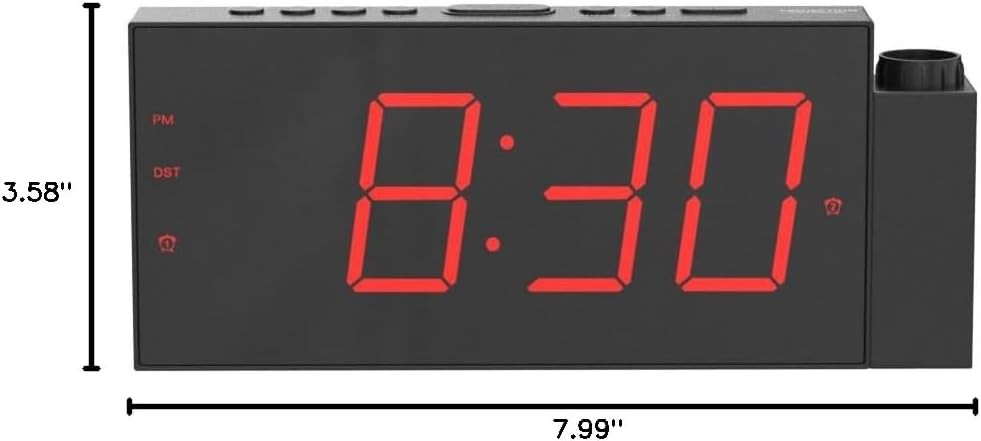 Projection Alarm Clock, Digital with Projection, Red Digits,