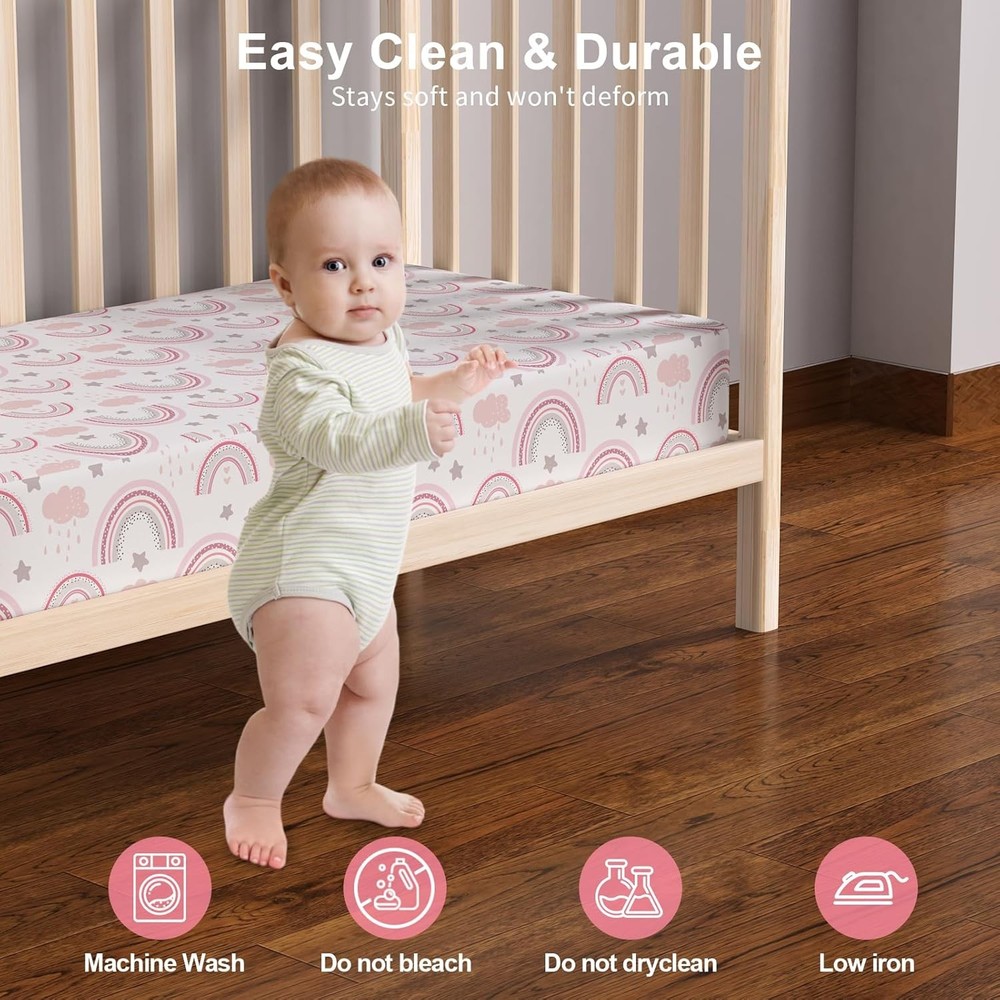 Microfiber Crib Sheet 2pk Pink Rainbow 28x52