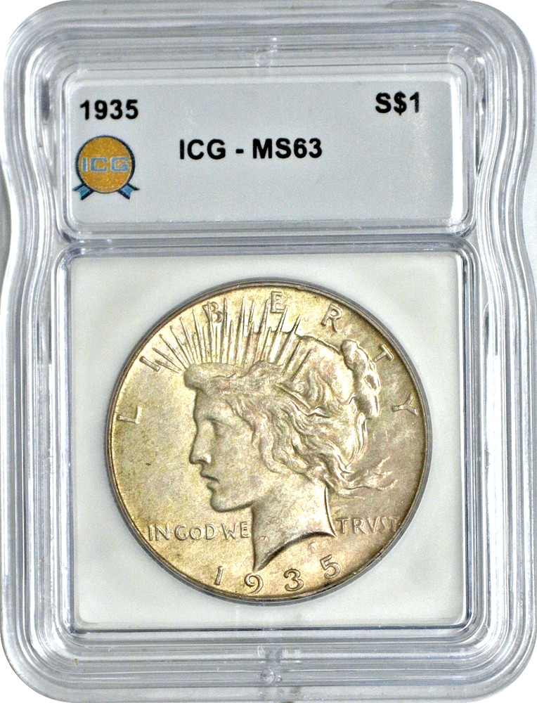 1935 Peace Silver Dollar S$1 ICG MS63 Choice Uncirculated