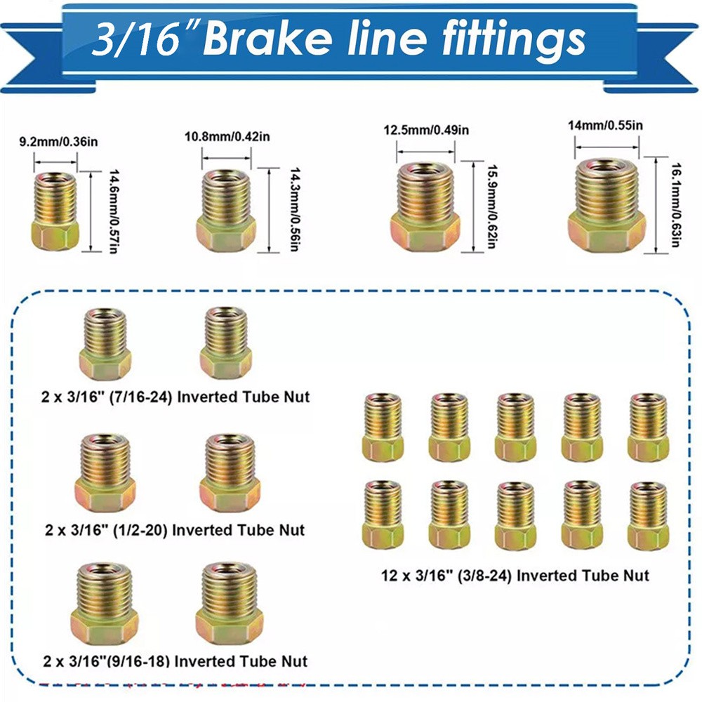 Brake Line Tubing Kit Flexible Double Galvanized Steel 25 Ft 3/16 16 Fitting USA